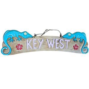Wood Burned Key West Sign Iguana Lizards Hibiscus Flowers Pool Decor